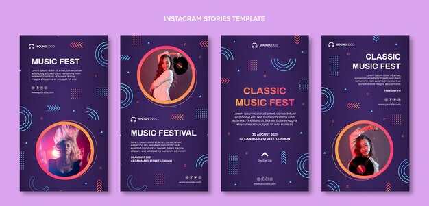 Historias de ig del festival de música colorido degradado