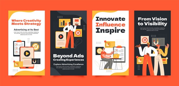 Historias de instagram de agencia de publicidad de diseño plano.