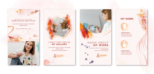 Historias de instagram de atelier creativo en acuarela
