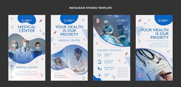 Vector gratuito historias de instagram de atención médica de diseño plano