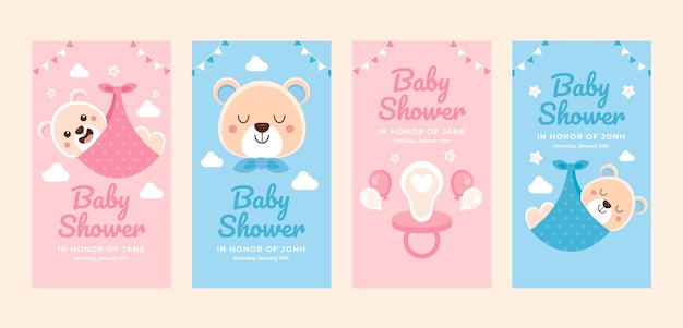 Vector gratuito historias de instagram de baby shower dibujadas a mano