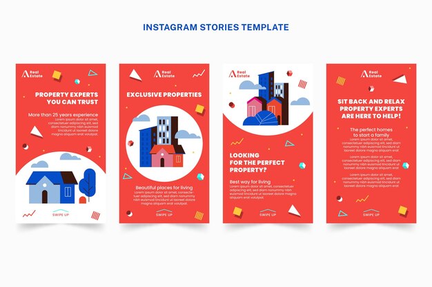 Historias de instagram de bienes raíces geométricas abstractas planas