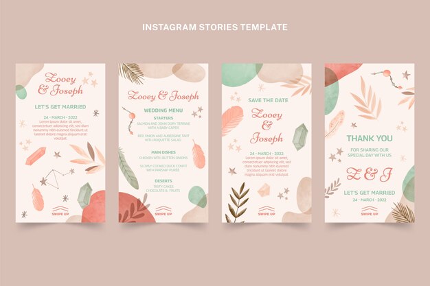 Historias de instagram de boda boho acuarela