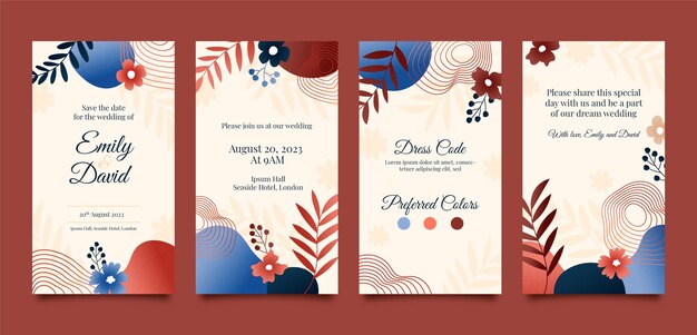 Historias de instagram de boda de textura dibujada a mano