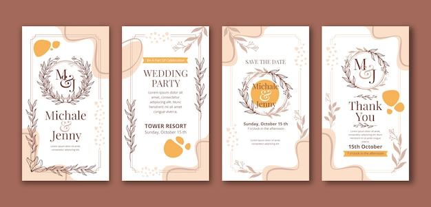 Vector gratuito historias de instagram de bodas florales dinámicas