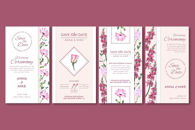 Vector gratuito historias de instagram de bodas florales