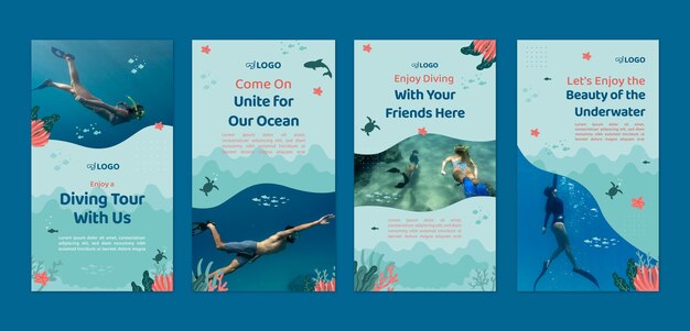 Historias de instagram de buceo dibujadas a mano