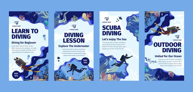 Historias de instagram de buceo dibujadas a mano