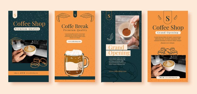Historias de instagram de cafetería dibujadas a mano