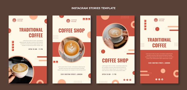 Historias de instagram de cafetería minimalista de diseño plano