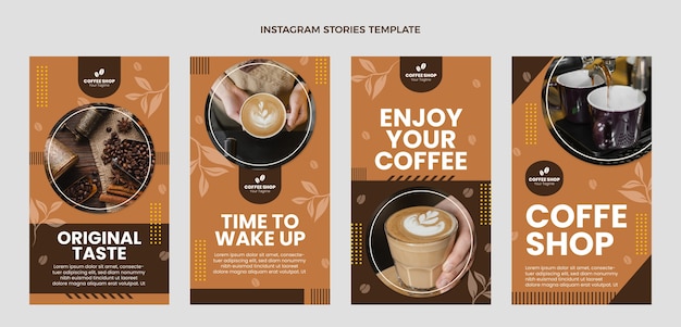 Historias de instagram de cafetería minimalista de diseño plano