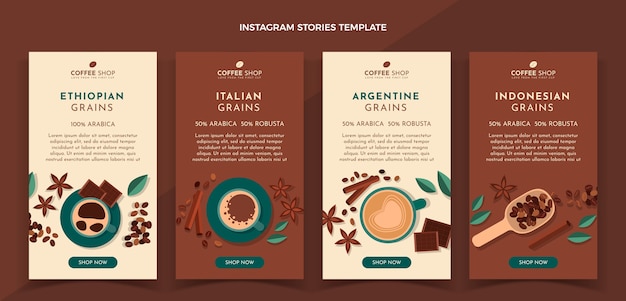 Vector gratuito historias de instagram de cafetería minimalista de diseño plano