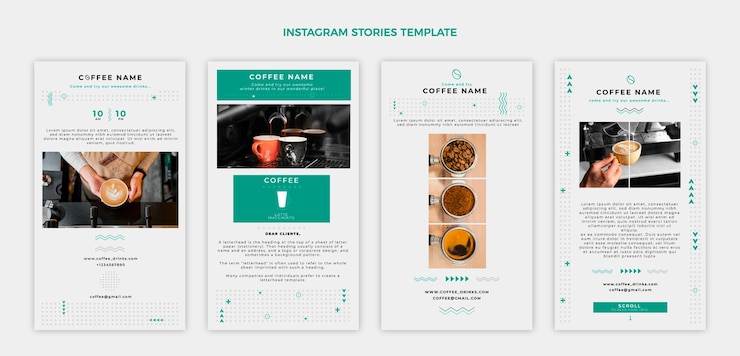 Vector gratuito historias de instagram de cafetería minimalista de diseño plano