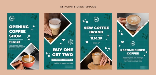 Vector gratuito historias de instagram de cafetería minimalista de diseño plano