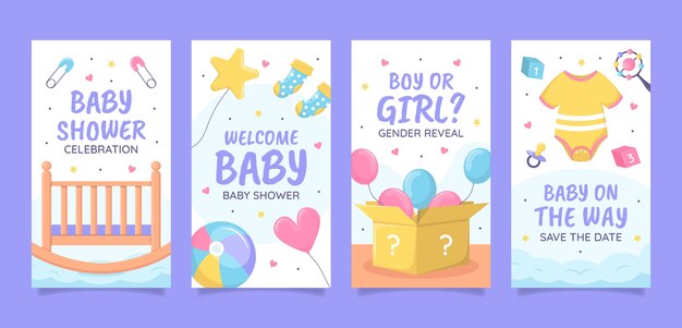 Historias de instagram de celebración de baby shower dibujadas a mano