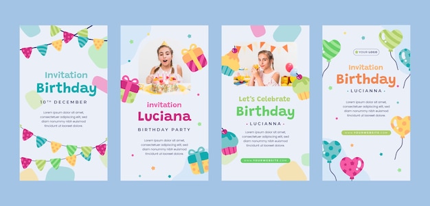 Historias de instagram de celebración de cumpleaños dibujadas a mano