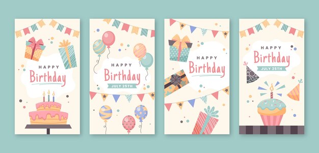 Historias de instagram de celebración de cumpleaños dibujadas a mano