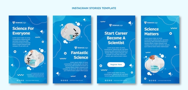 Vector gratuito historias de instagram de ciencia de diseño plano