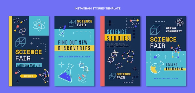 Vector gratuito historias de instagram de ciencia de diseño plano