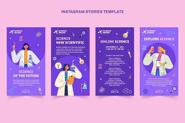 Historias de instagram de ciencia de estilo plano