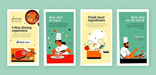 Historias de instagram de clase de cocina de diseño plano