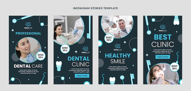 Vector gratuito historias de instagram de clínica dental de diseño plano