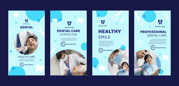 Historias de instagram de clínica dental de diseño plano
