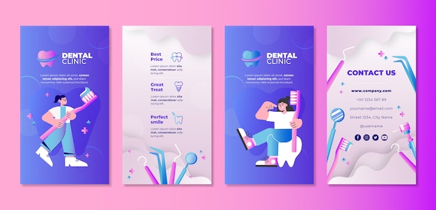 Vector gratuito historias de instagram de la clínica dental gradiente