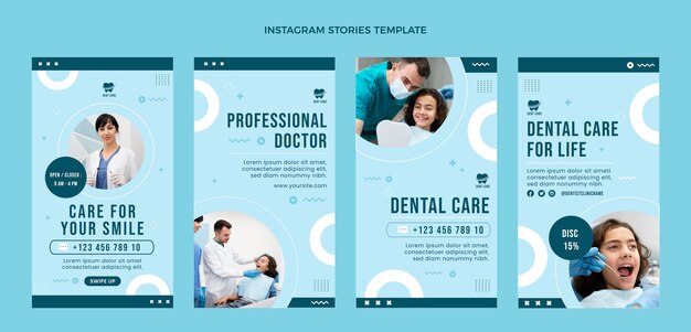 Historias de instagram de clínica dental mínima de diseño plano