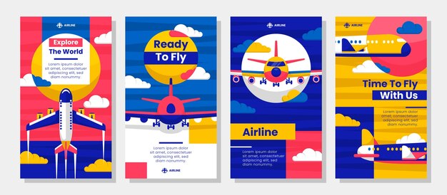 Historias de instagram de la compañía aérea de diseño plano
