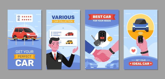 Historias de instagram de concesionario de automóviles de diseño plano