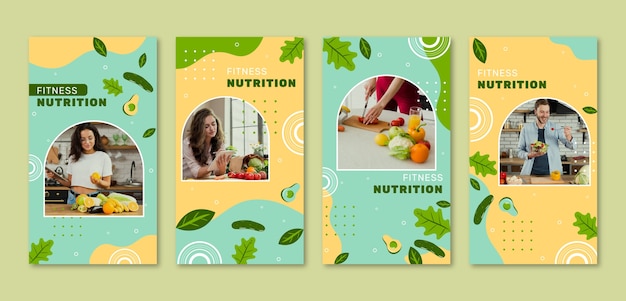 Vector gratuito historias de instagram de consejos de nutricionista de diseño plano