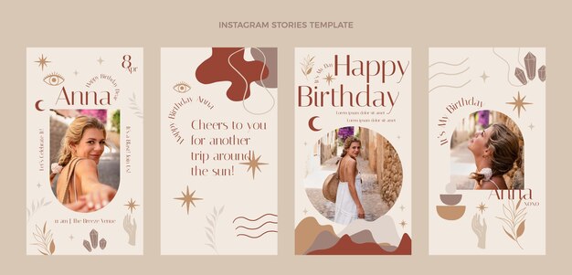 Historias de instagram de cumpleaños boho dibujadas a mano