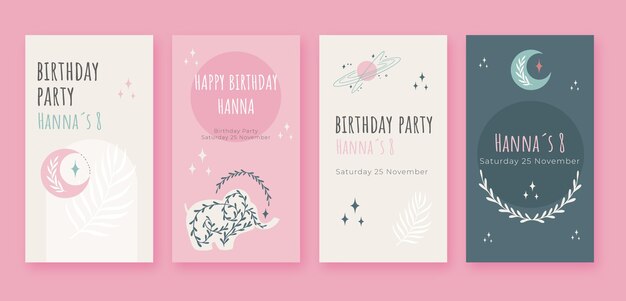 Historias de instagram de cumpleaños boho dibujadas a mano