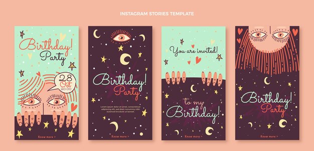 Historias de instagram de cumpleaños boho dibujadas a mano