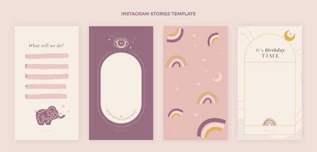 Historias de instagram de cumpleaños boho dibujadas a mano