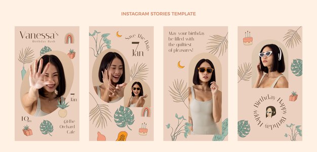 Historias de instagram de cumpleaños boho dibujadas a mano