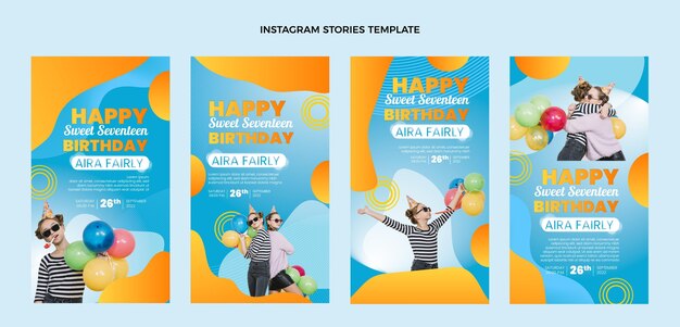 Historias de instagram de cumpleaños colorido degradado