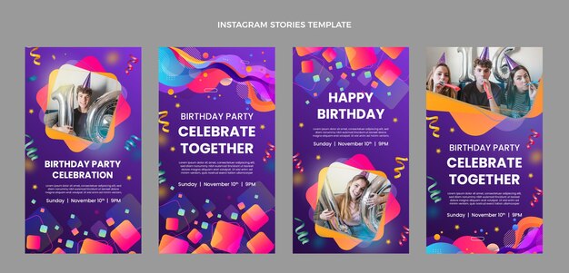 Historias de instagram de cumpleaños colorido degradado