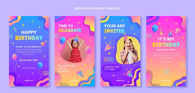Historias de instagram de cumpleaños colorido degradado