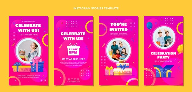 Historias de instagram de cumpleaños colorido degradado