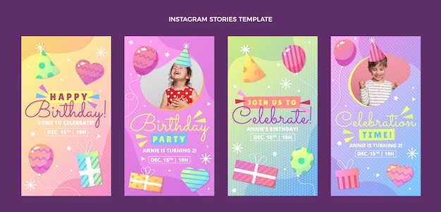 Vector gratuito historias de instagram de cumpleaños colorido degradado