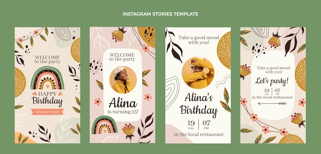 Historias de instagram de cumpleaños dibujadas a mano