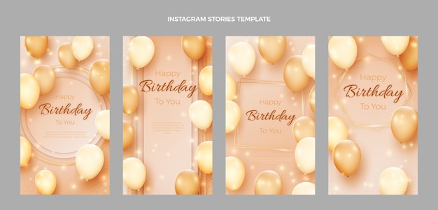 Vector gratuito historias de instagram de cumpleaños dorado de lujo realista