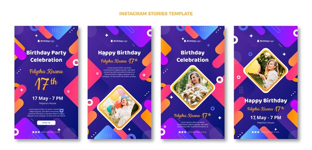 Historias de instagram de cumpleaños geométricas gradiente