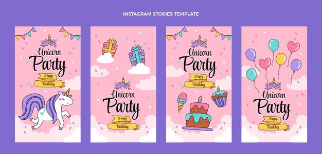 Historias de instagram de cumpleaños infantiles dibujadas a mano