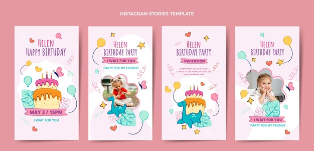 Historias de instagram de cumpleaños infantiles dibujadas a mano