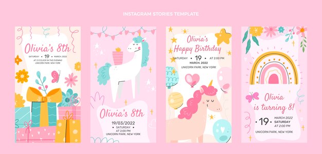 Historias de instagram de cumpleaños infantiles dibujadas a mano