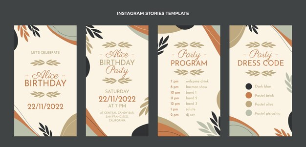 Historias de instagram de cumpleaños minimalistas de diseño plano