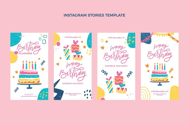 Historias de instagram de cumpleaños minimalistas de diseño plano